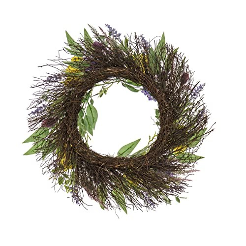 22 inch Artificial Spring Wreath with Pansy Blooms, Lavender, and Assorted