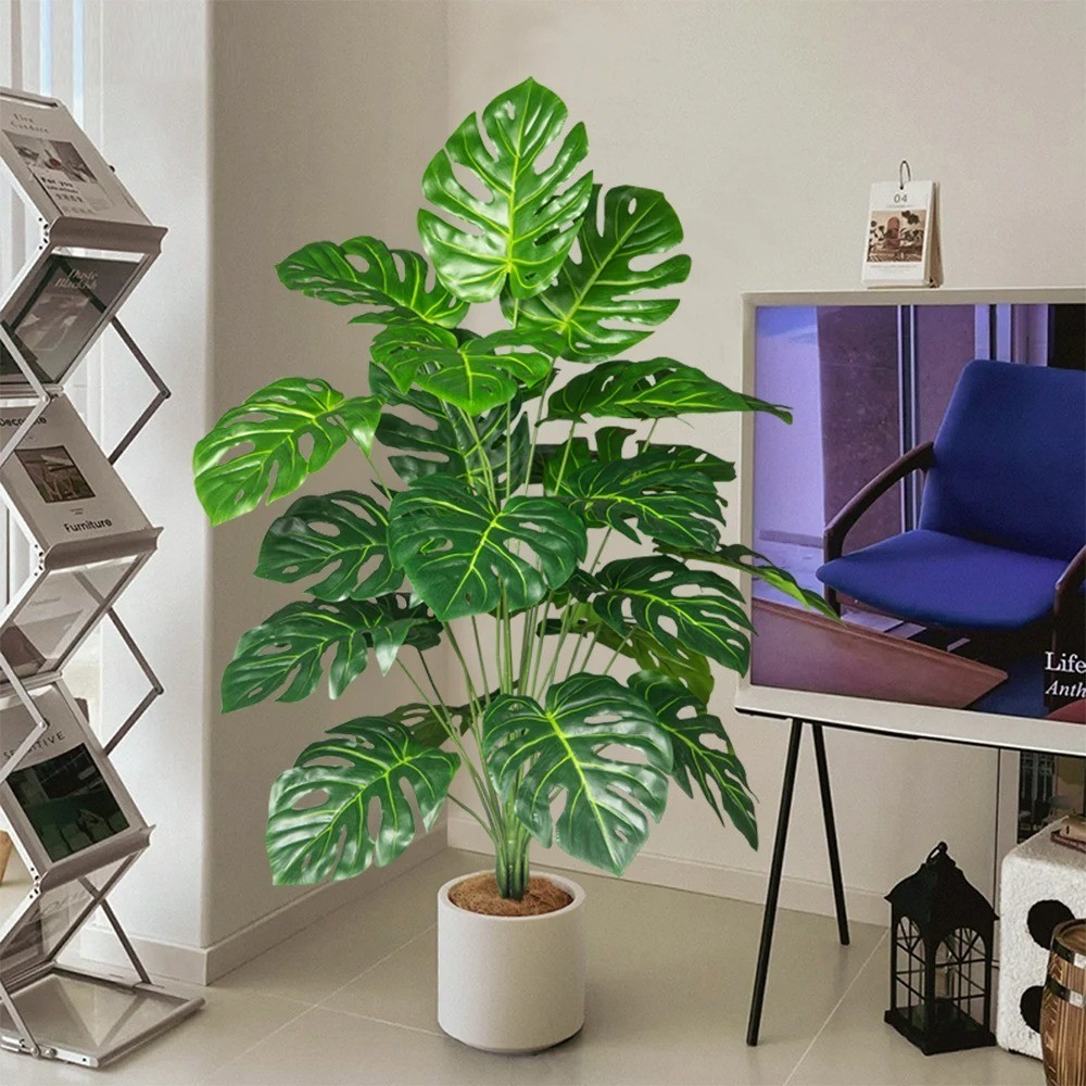 70-100cm Artificial Monstera Tree Fake Palm Plants Plastic Turtle Leafs Tropical