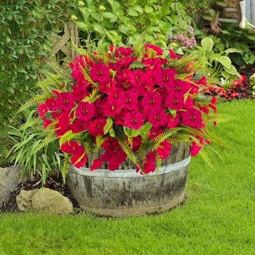 Spring Artificial Flowers Outdoors Artificial Petunias Fake 12 Bundles Rose Red