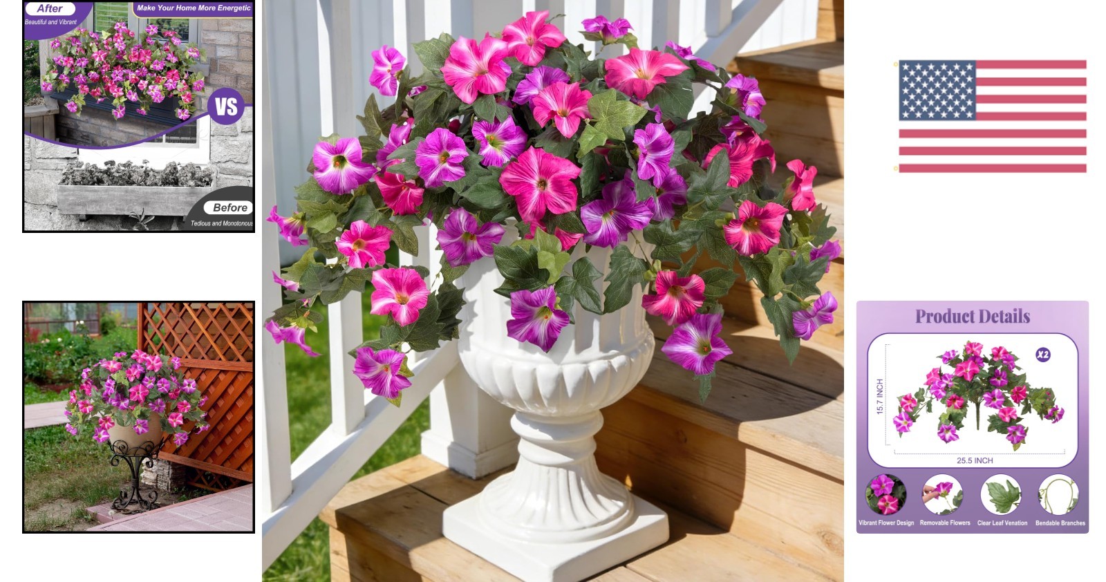 Maintenance-Free Fuchsia Lotus Faux Petunias – 2 Pack for Indoor/Outdoor Beauty