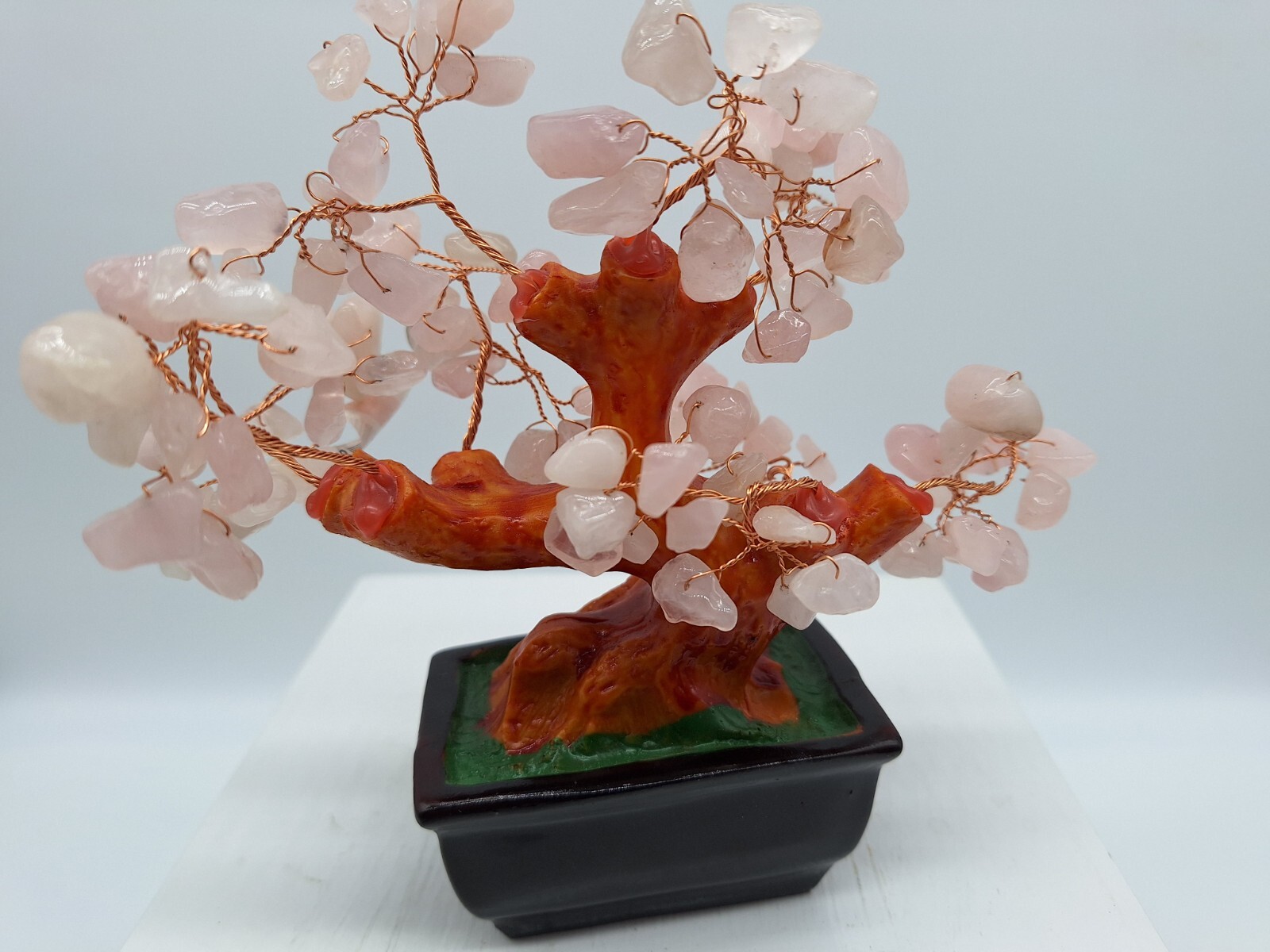 Bonsai Tree Natural Rose Pink Quartz Crystal 6 inches tall Money Tree