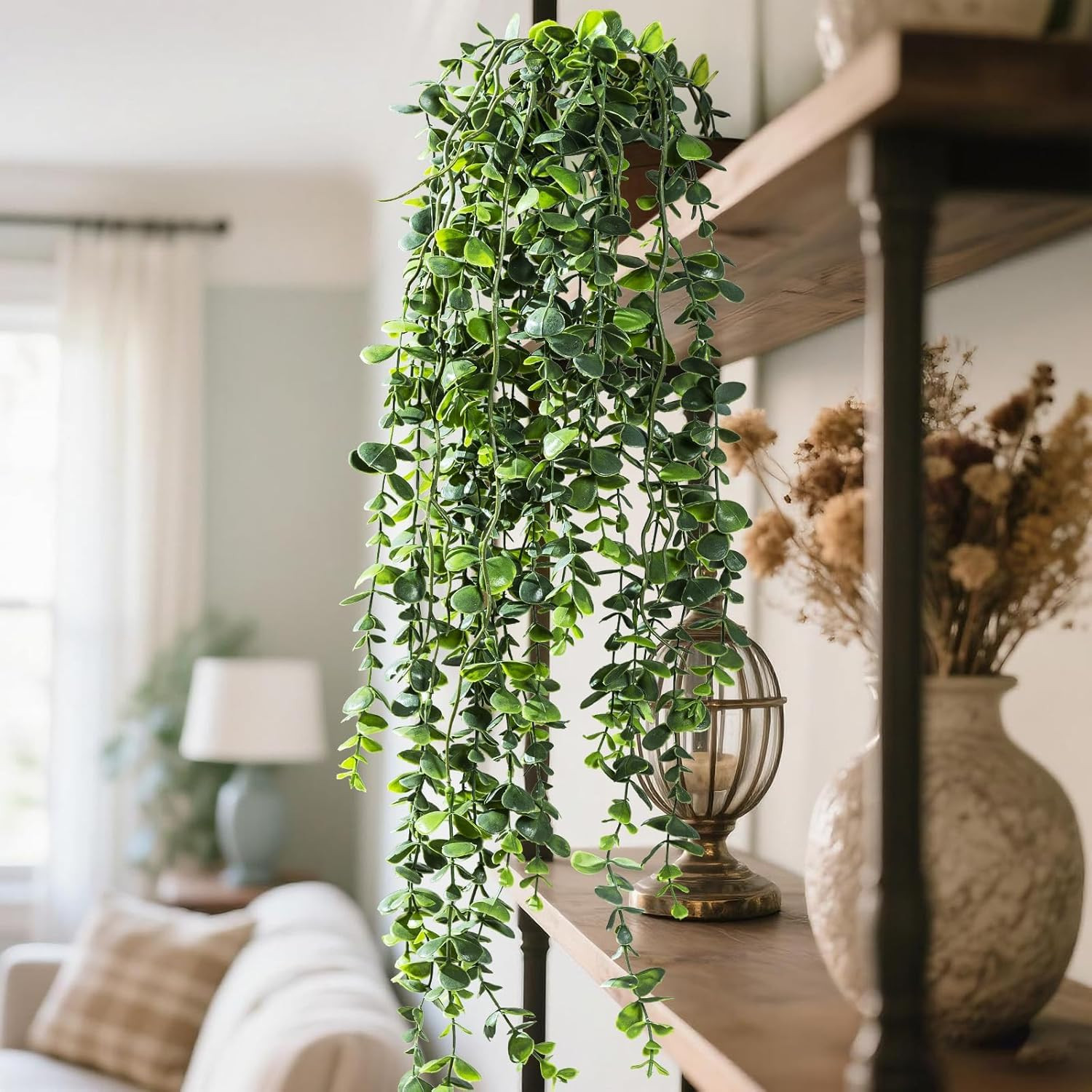 Artificial Hanging Plant 2 Pcs Faux Plant Ivy Vine Faux Eucalyptus Vines Fake Po