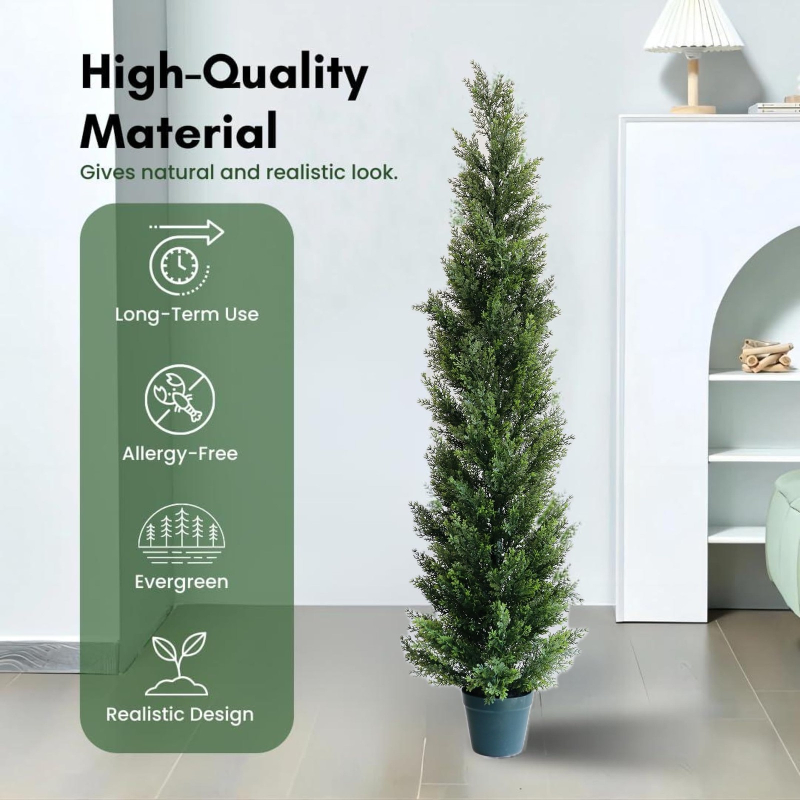 5 Feet Outdoor Artificial Topiary Cedar Tree, Set of 2 UV Resistant Potted Fa…