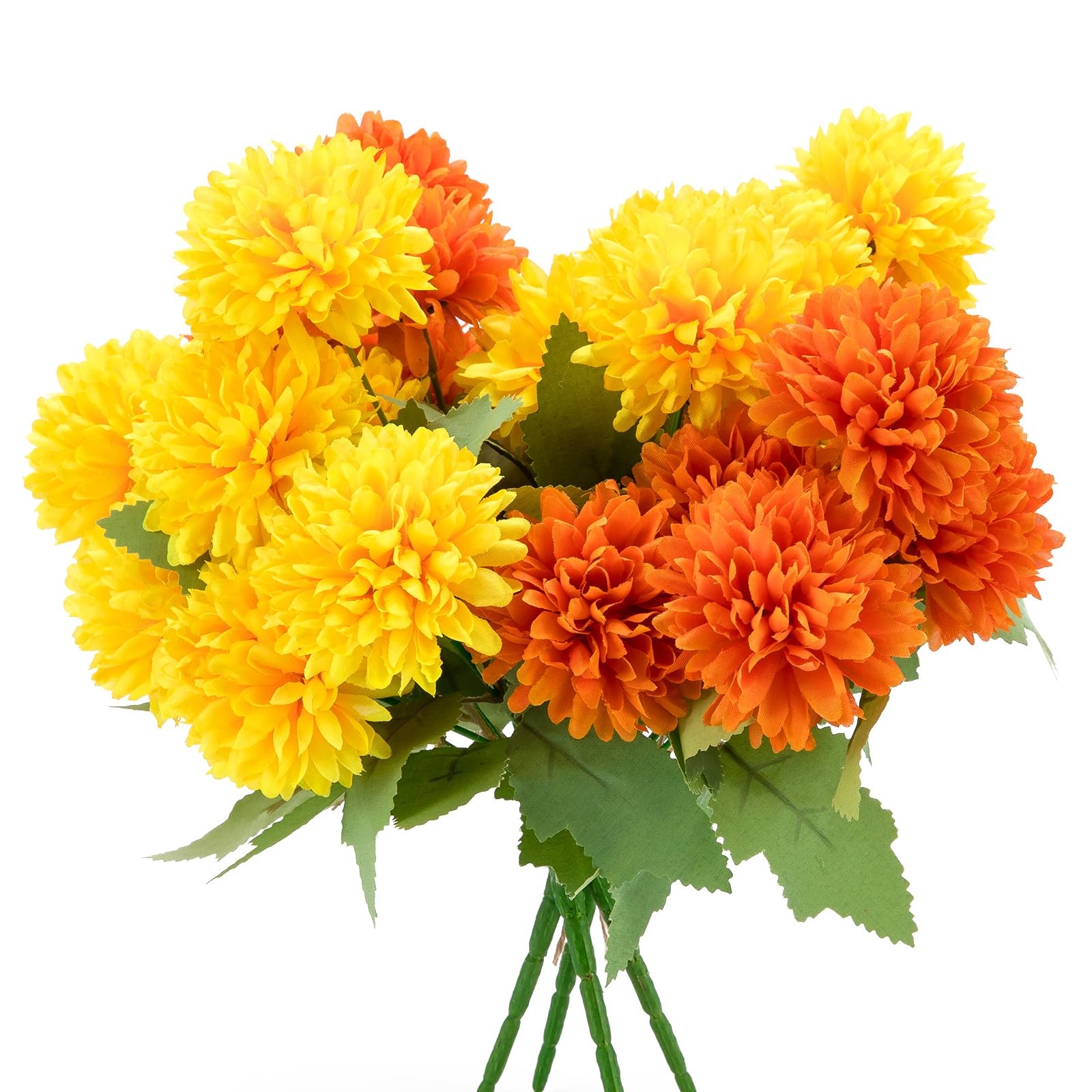 Artificial Silk Marigold Flower Heads Bouquet 12 Inch Orange Yellow 4 PCS