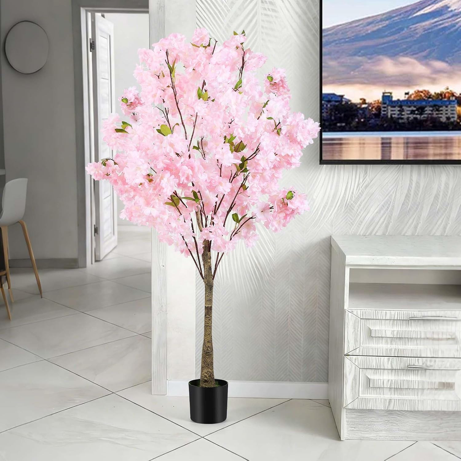 4FT Lifelike Pink Cherry Blossom Tree – Indoor/Outdoor Decorative Plant