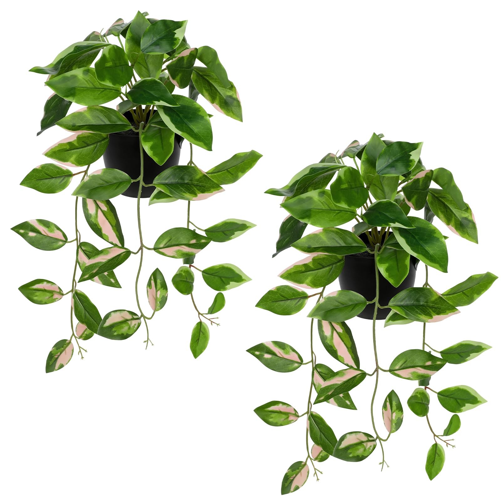 2 Pack Realistic Artificial Faux Trailing Pink N Joy Leaf Potted Plants
