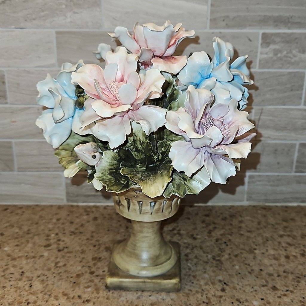 Italy Capodimonte Urn Flowers Centerpiece Vintage Large