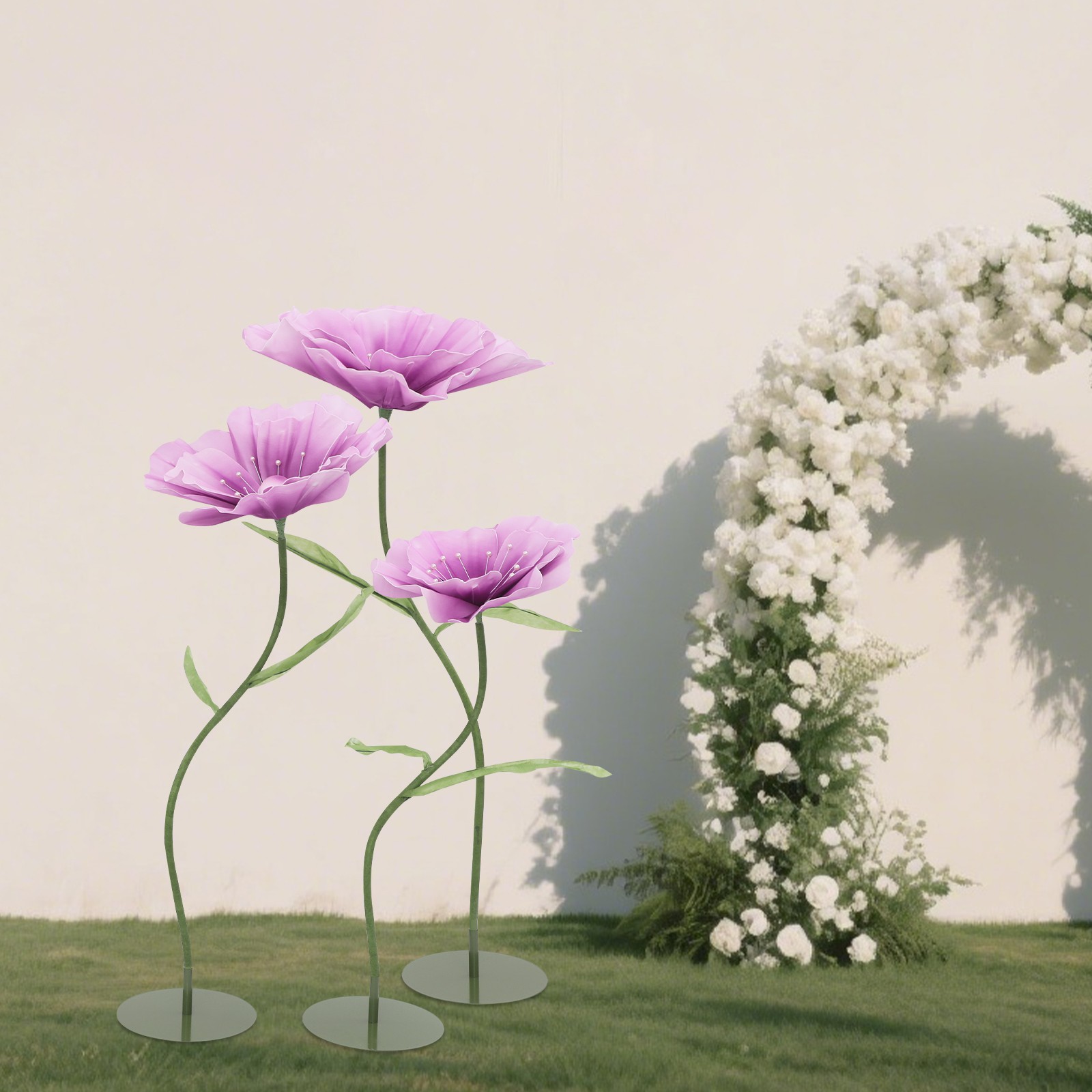 3pcs Giant Artificial Flower Poppy Free Standing Adjustable Wedding Decor Purple