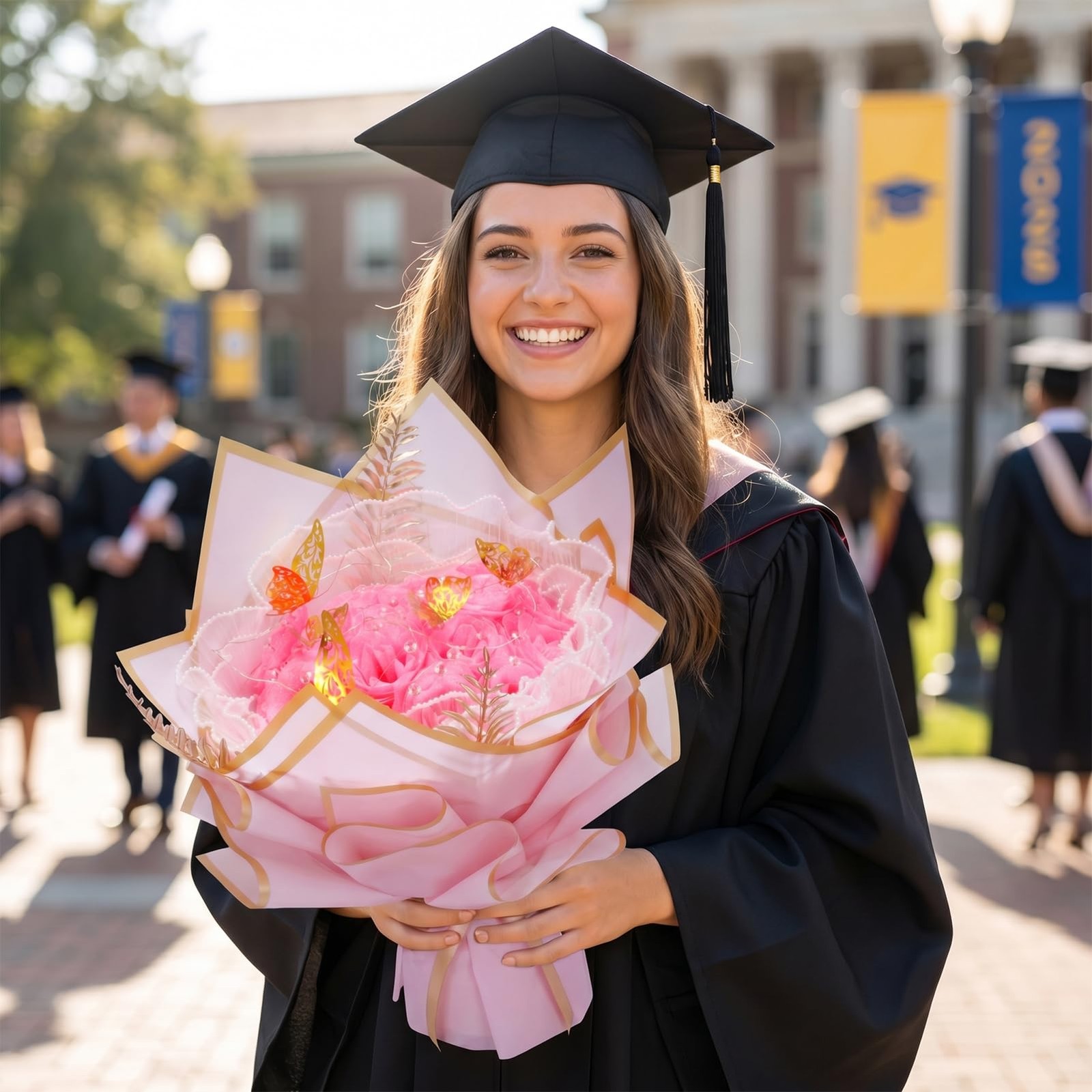 Graduation Flower Bouquet Set DIY Graduation Gifts with Bear Glitter Roses De…