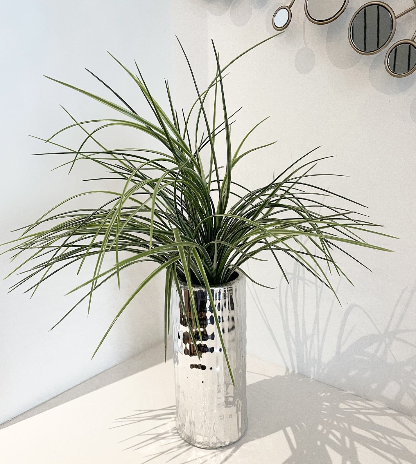 Artifical Plant with Silver Ceramic Vase – 19 3/4” tall by 16 3/4” widest part