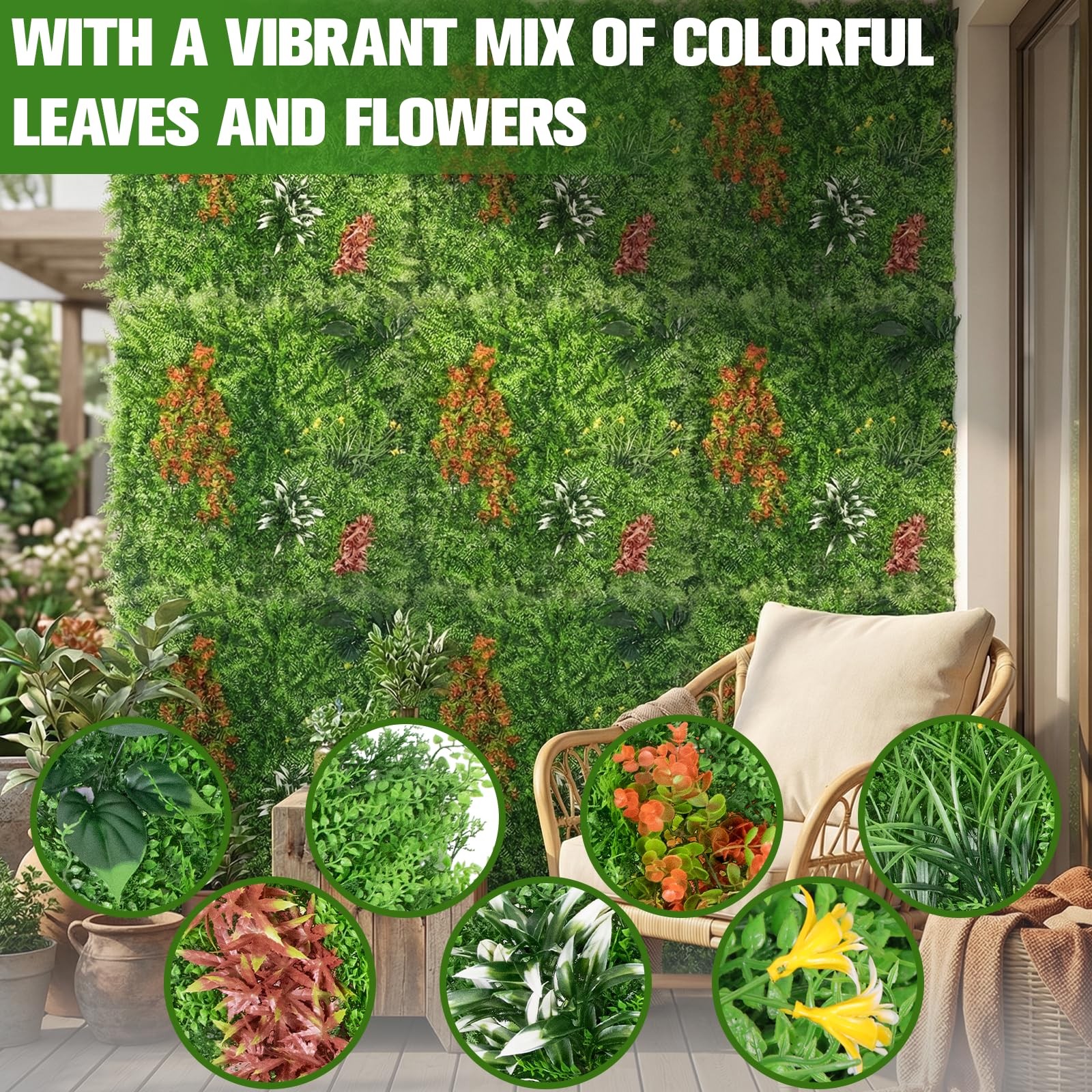 3Pcs 1x1m PE Artificial Grass Wall Panel Purple Flower Mixed Foliage Home Garde