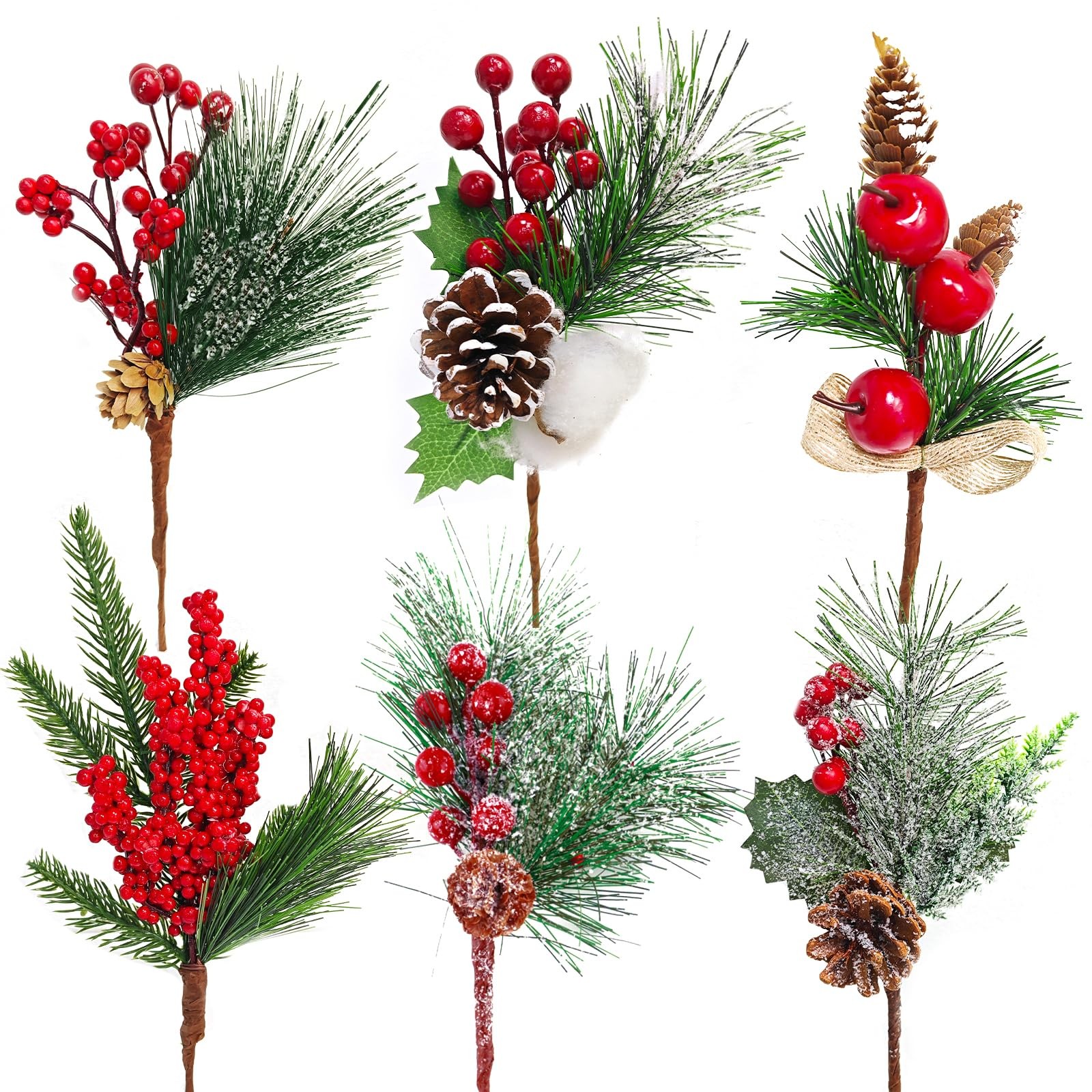 Christmas Picks and Sprays Artificial Pine Needles Branches Berries Red Stems…