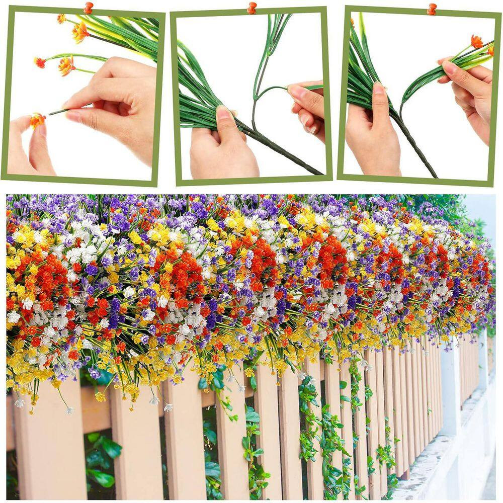 12.6 In. Multi-Colored Outdoor Artificial Flowers Fake Plastic Plants 40-Bundles