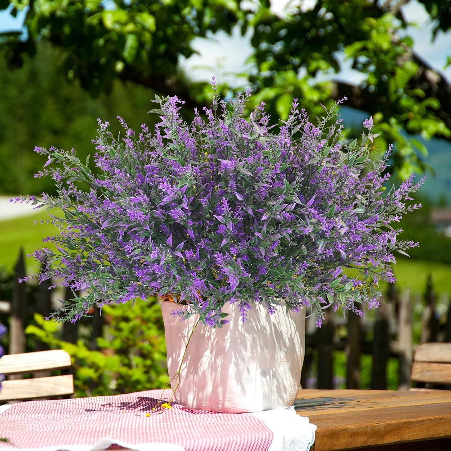 42 Pcs UV Resistant Faux Lavender Flowers for Garden Decor – Purple Plants