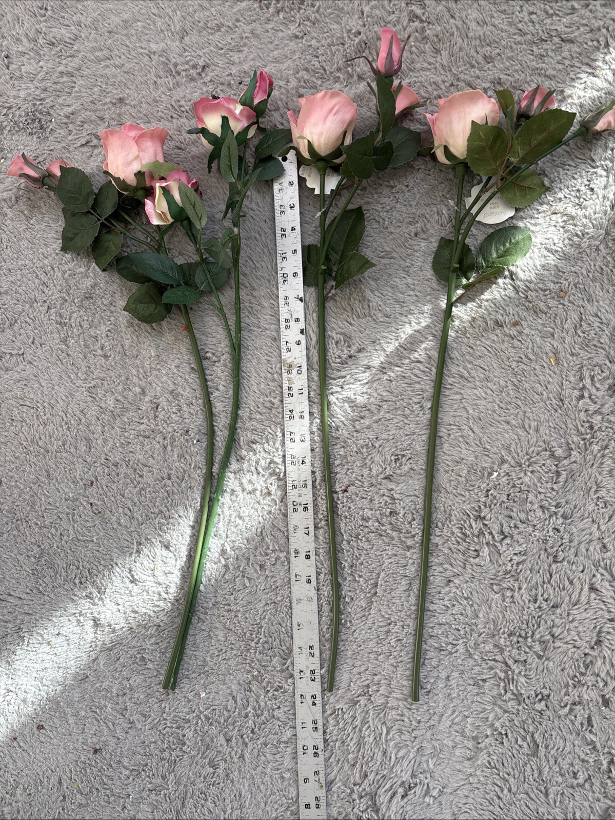 4 Long Stem Bendable Foam Real Touch Sweetheart Roses Faux Flower Pink Peach