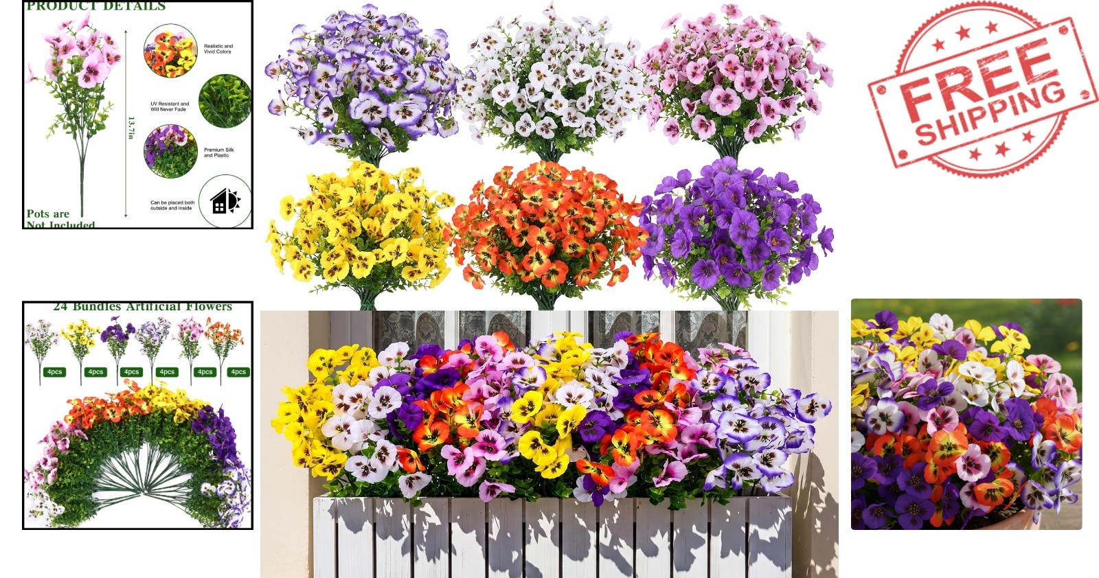 Elegant 24 Bundles Faux Pansy Flowers with Eucalyptus – Perfect for Any Occasion