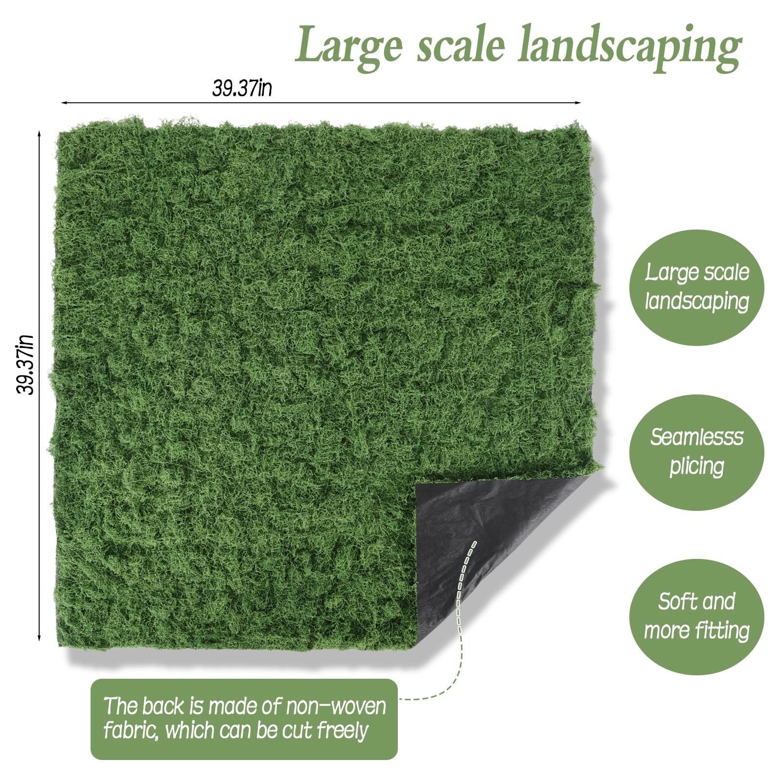 Artificial Moss Mat, 39.4 x 39.4 Inch Fake Moss for Crafts, Faux Greenery She…