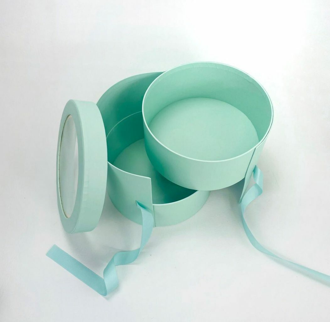 Premium Quality Round Shape Flower Box Floral Gift 2 Tier, with Lid, Teal