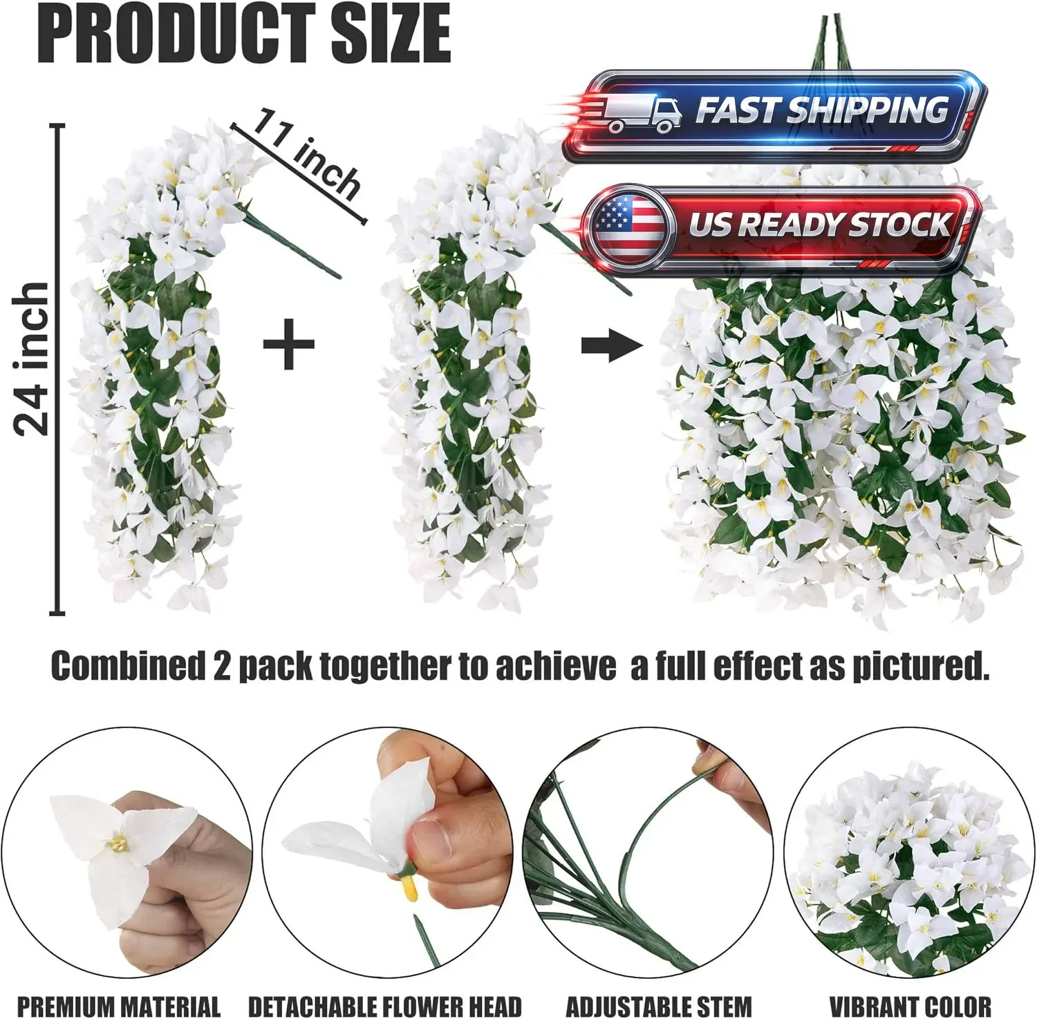 Artificial Fake Hanging Flowers Plants for Outdoor Outside Spring Summer Decorat