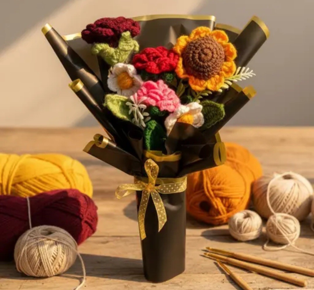 Crochet Bouquet, Handmade Crochet Flower Bouquet For Gift, Gift For Valentine