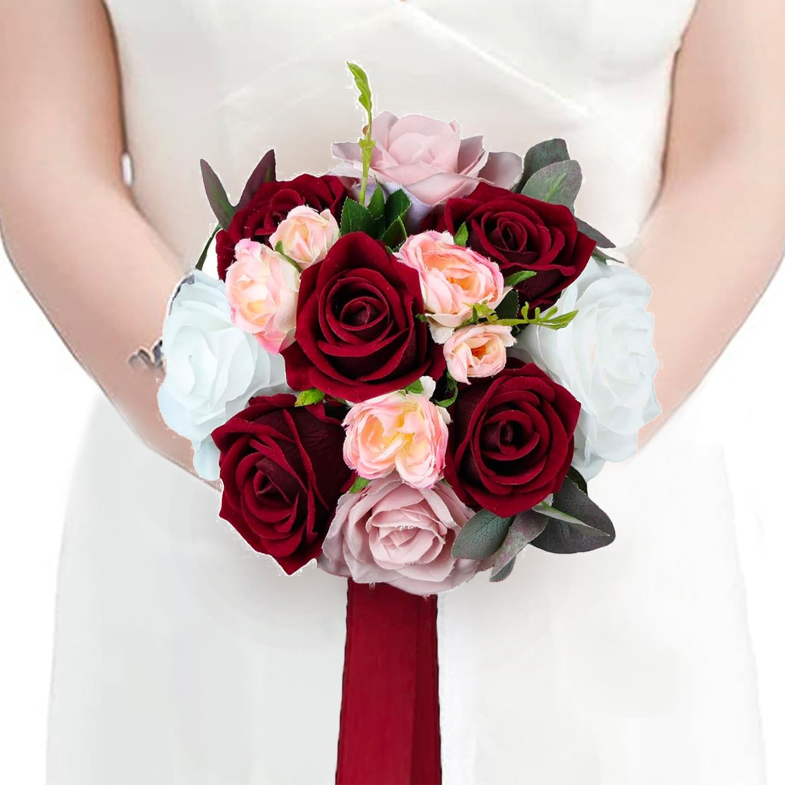 7in Burgundy Silk Bridesmaid Bridal Bouquet Wedding Artificial Flowers