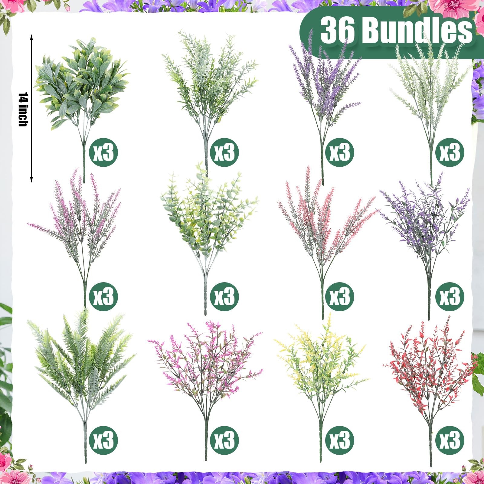 36 Bundles Artificial Flowers Flocked Plastic Flowers Artificial Frosted Gree…