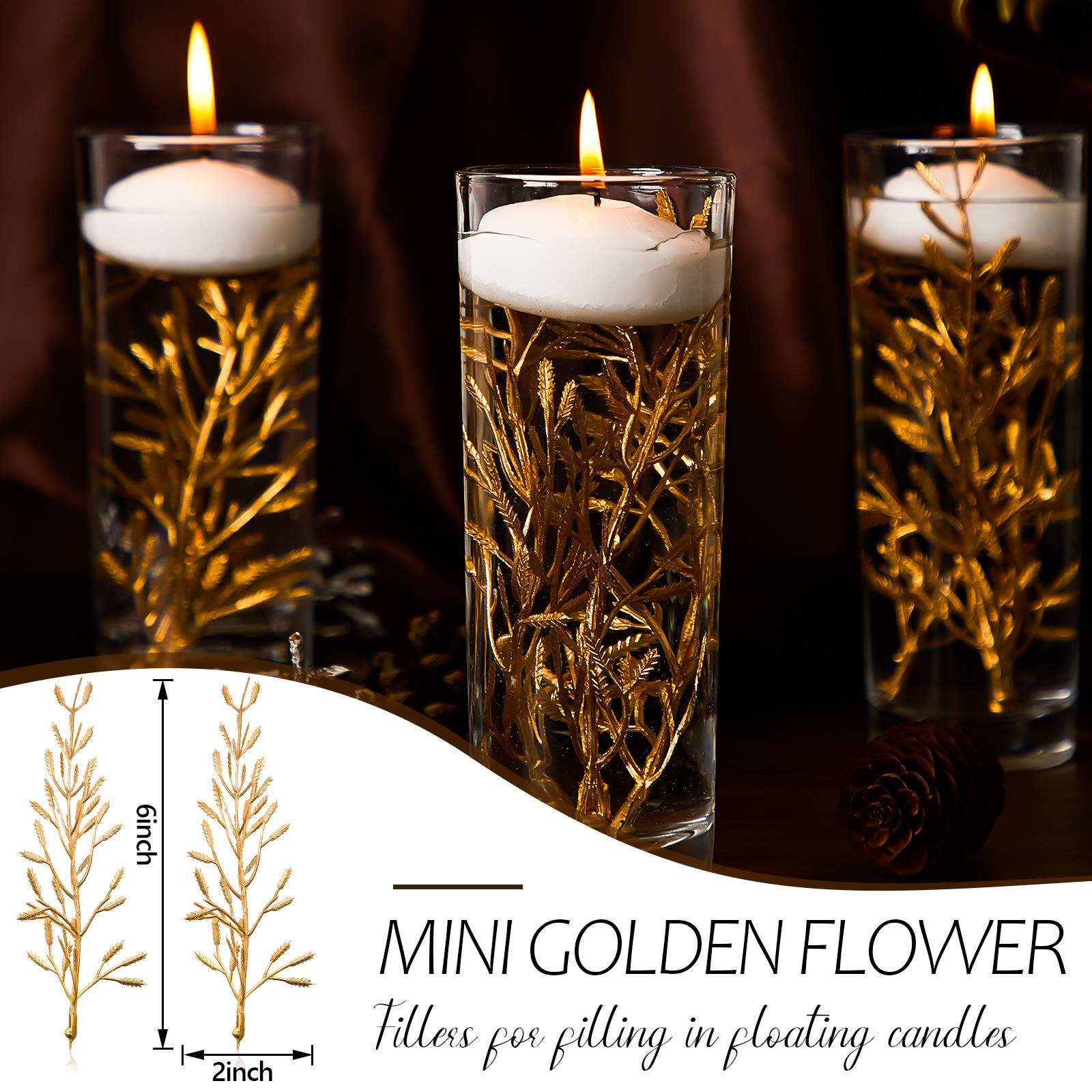 80 Pieces Gold Faux Flowers for Floating Candles Centerpiece 6 x 2 Inch Vase …