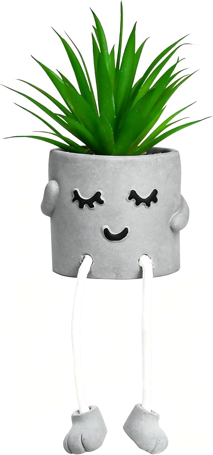 Small Decorative Fake Succulent Plant in Cement Pot – Ideal for Shelf Accent