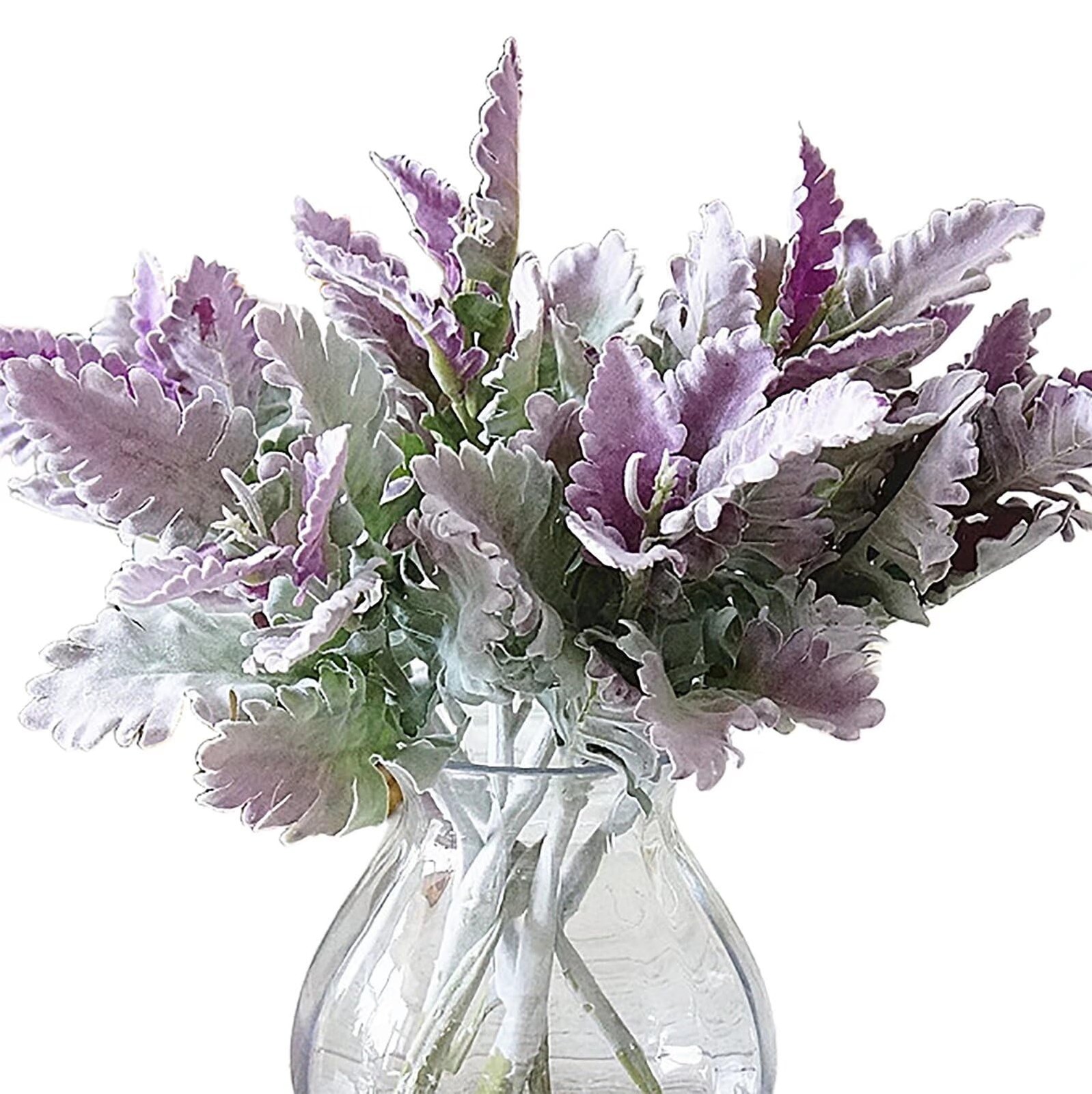 8Pcs Artificial Dusty Miller Plant Faux Flocked Lambs Ear Greenery Stems Purp…