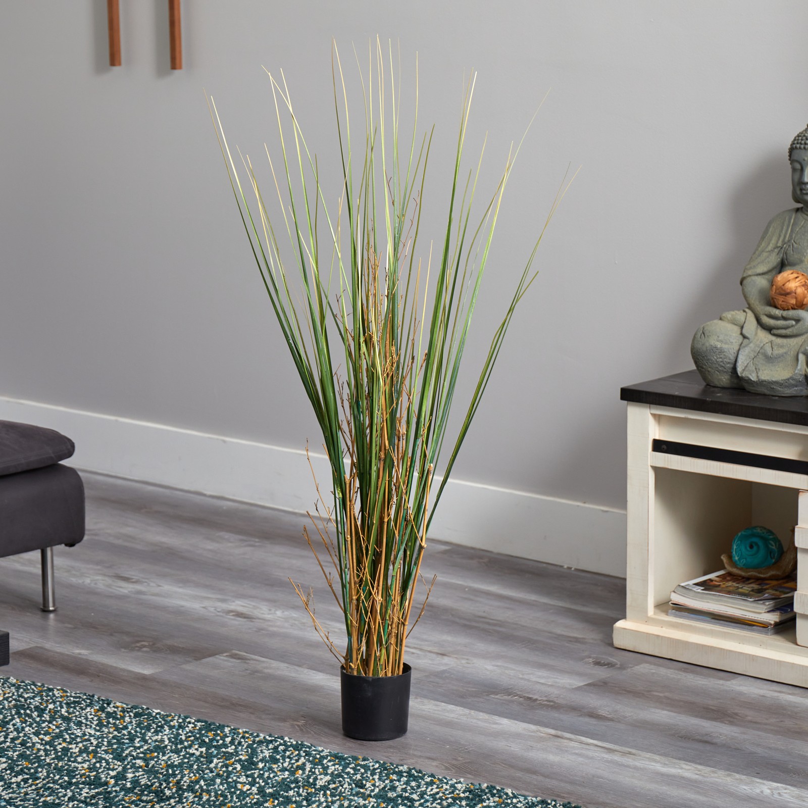 Nearly Natural 48″ Tall Wispy Grass and Bamboo Plant in Green/Black