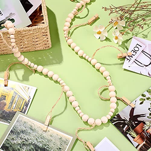 Wall Hanging Photo Display with Wooden Beads Garland 4 Feet Boho Collage 2