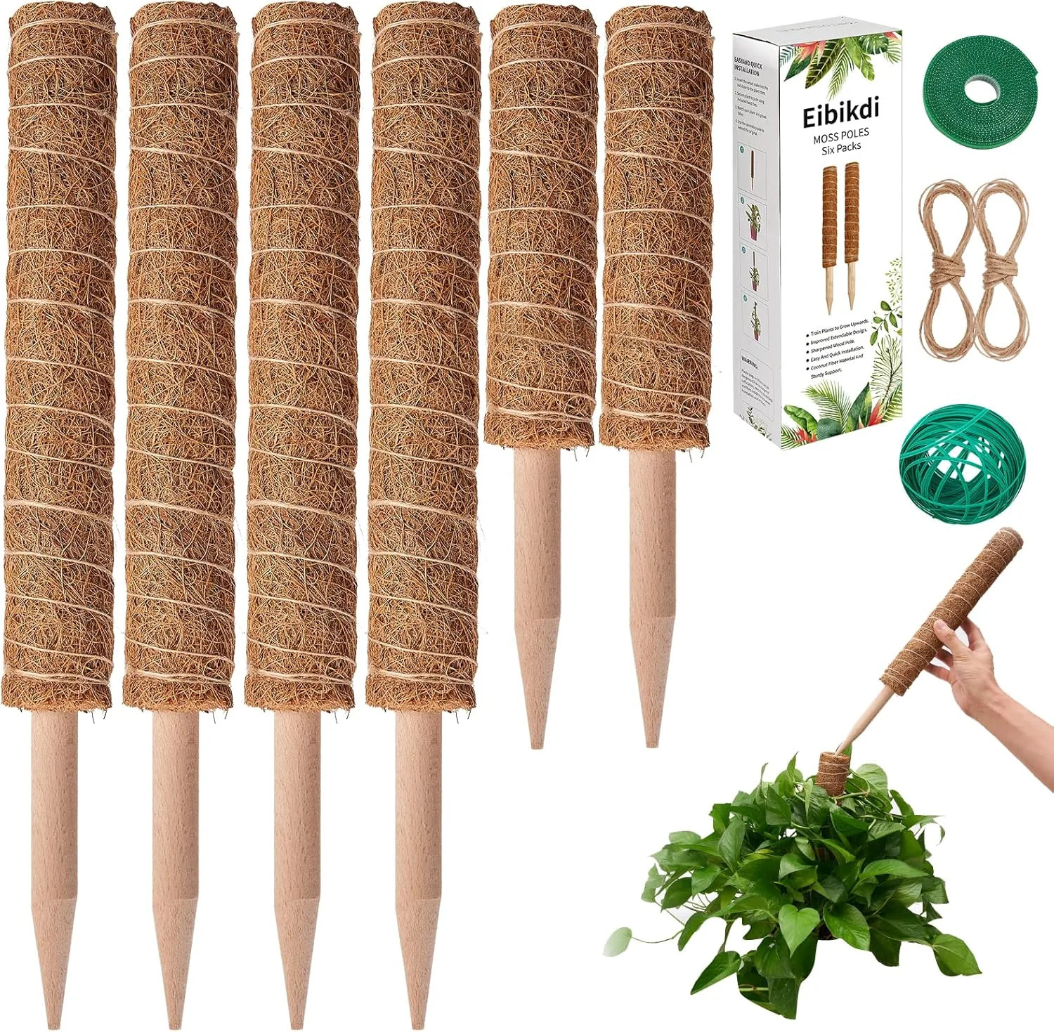 Eibikdi 6 Pcs Moss Pole Extending to 68 Inches for Plants Monstera, Plant Suppor