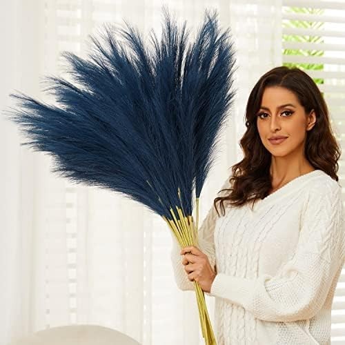 Blue Pampas Grass, 9 PCS 37”/3.1FT Tall Fluffy Fake Pompas Floral, Large Faux P