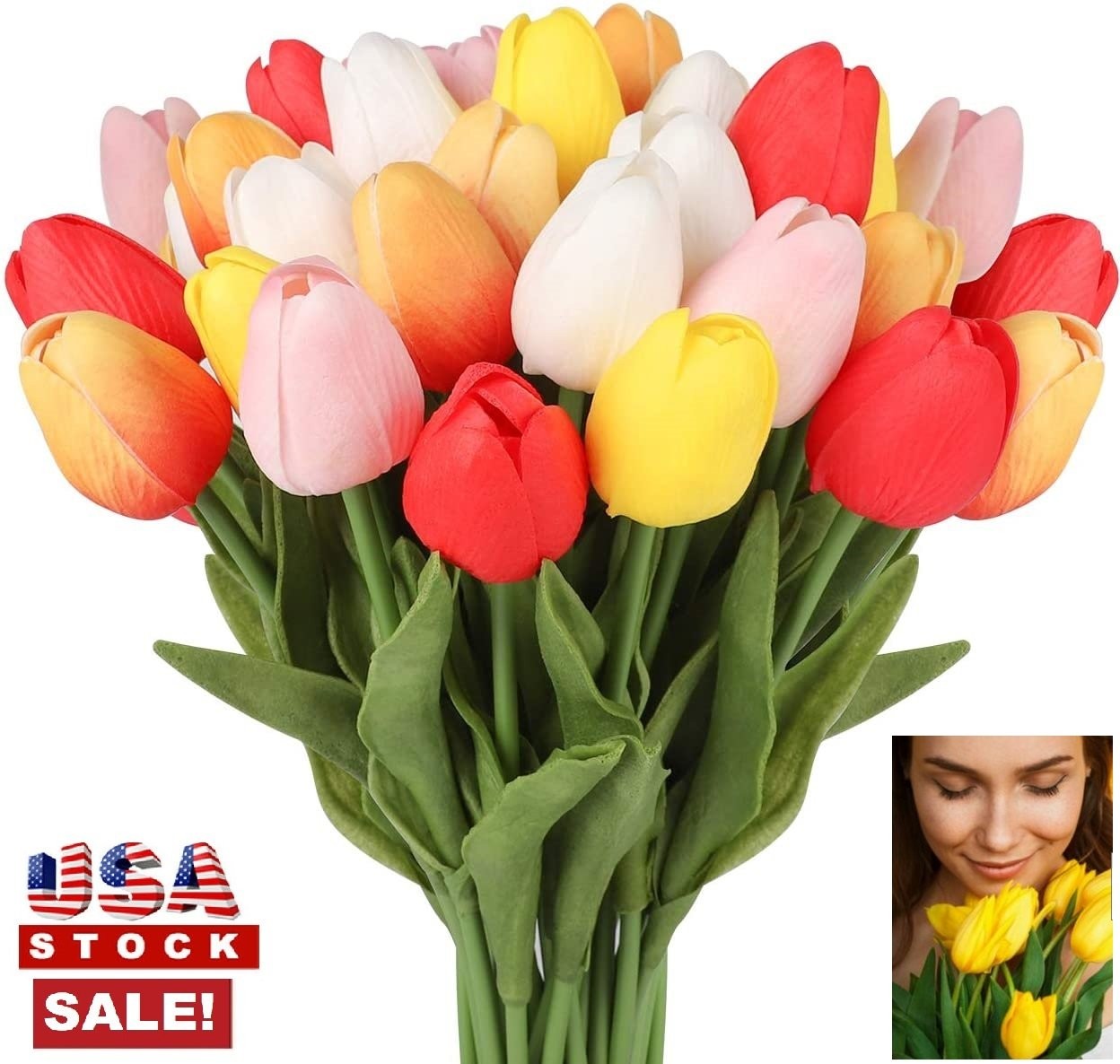 10x Multicolor Tulips Artificial Flowers Fake Tulips Bulk Home Wedding Decoratio