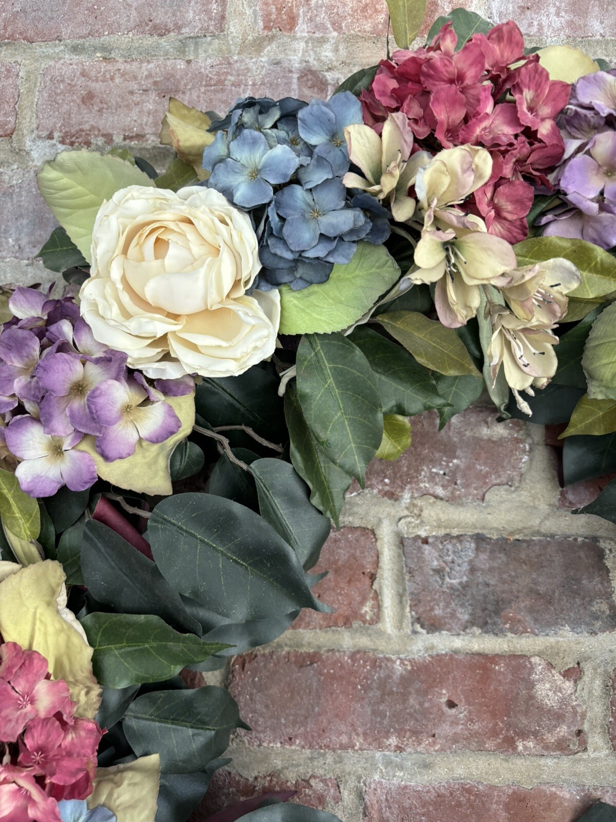 Vintage Hydrangea & Rose Wreath Artificial Flowers 22 Inches Spring Summer