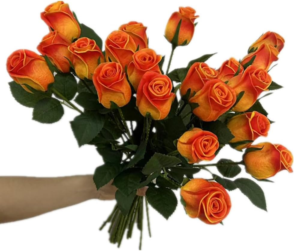 20Pcs Lifelike Orange Foam Roses for Wedding Decor & DIY Arrangements