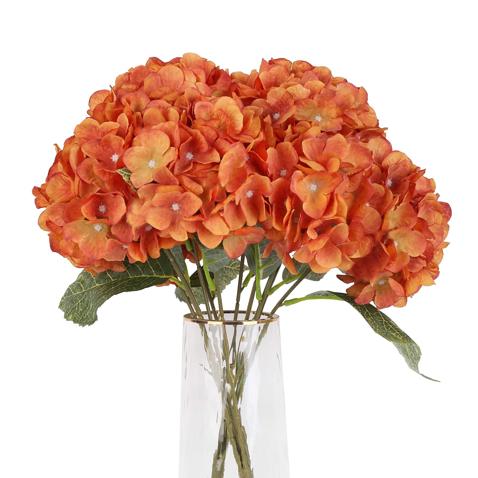 Orange Silk Hydrangea Flowers 2 Bouquets for Home, Wedding, Party Decor