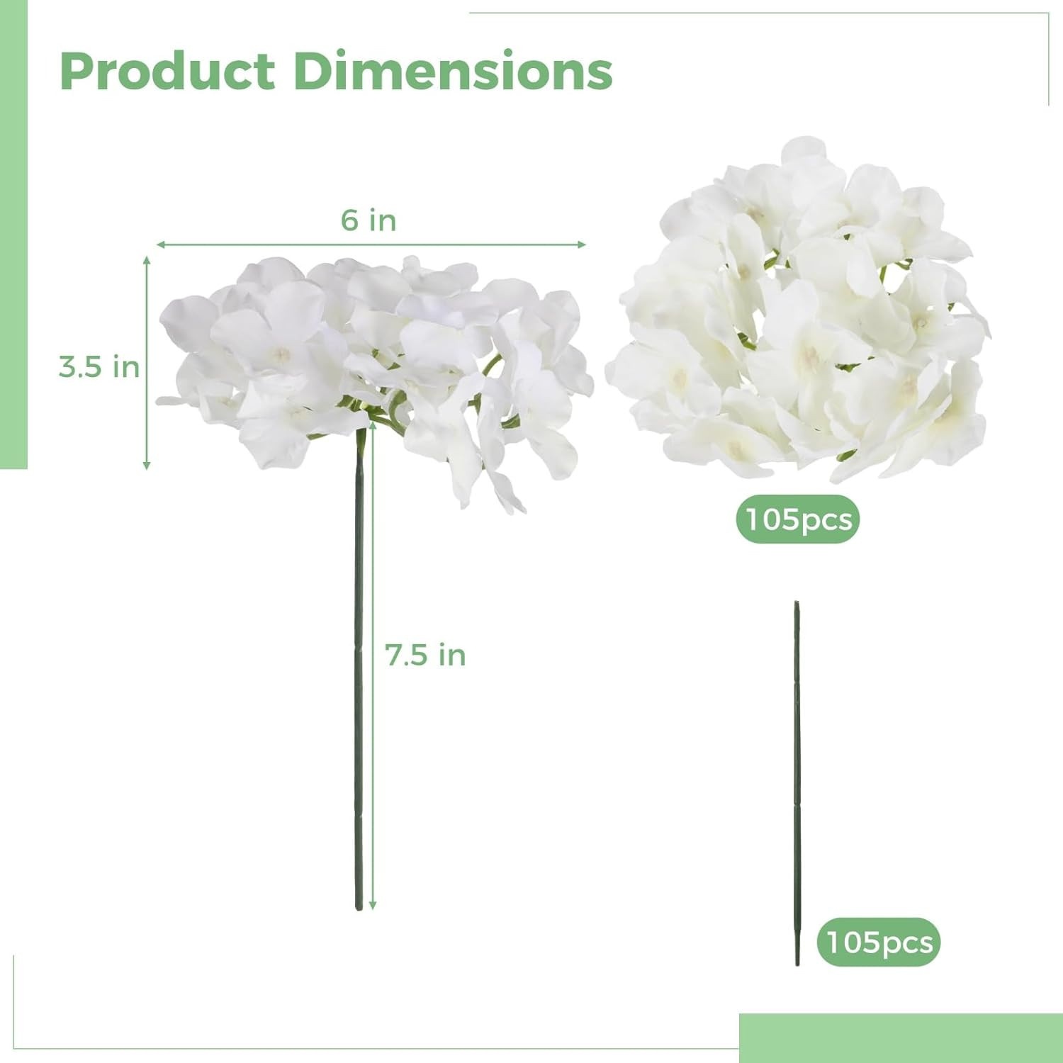 105 PCS Silk White Hydrangea Flowers – Perfect for Weddings & Home Decor