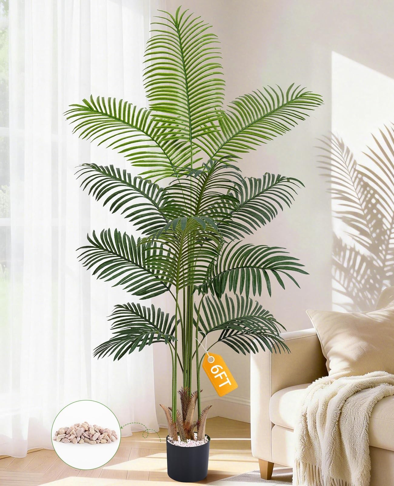 6FT Tall Artificial Palm Tree – Realistic Indoor/Outdoor Plant with Weighted Pla