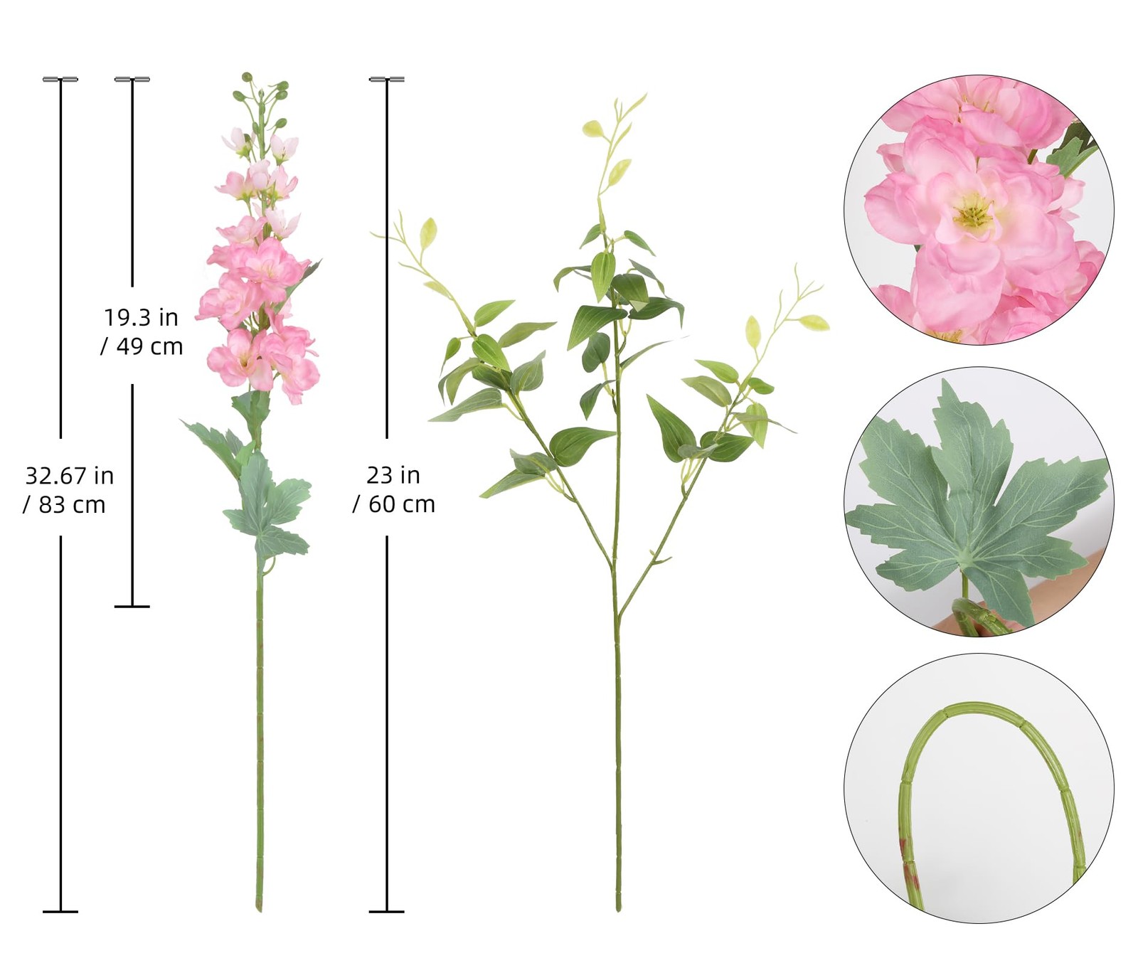 8PCS Pink Artificial Delphinium Flowers with Clematis Greenery Long Stem Arti…
