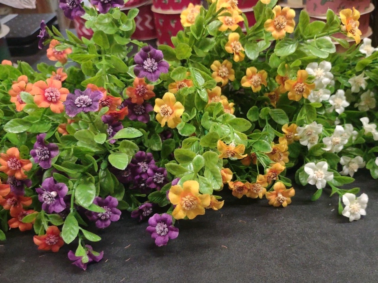 Set of 4: Silk Mini Daisy Bush, “Jacob’s Ladder” Orange, White, Purple, & Gold