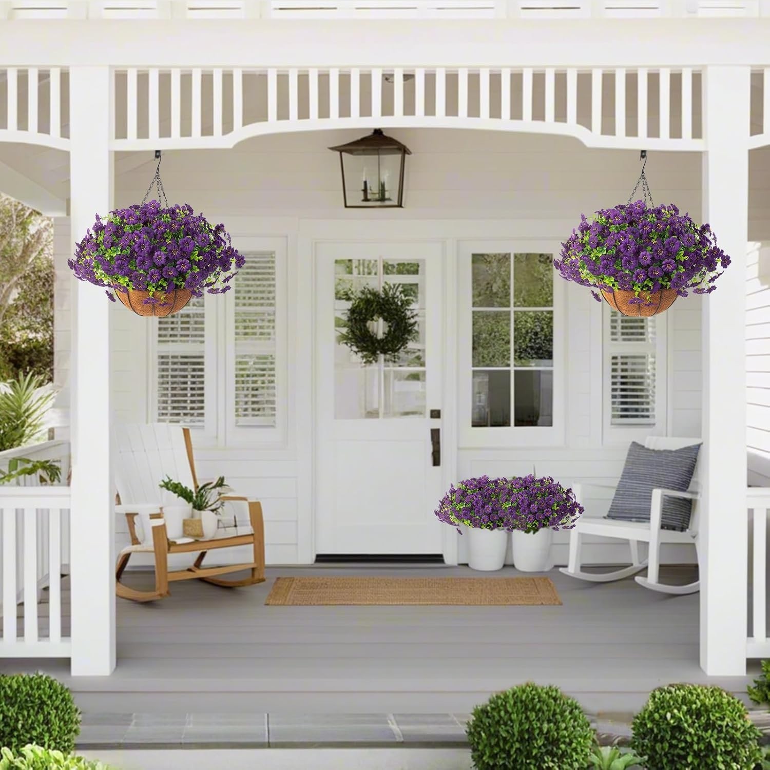 Charming 2-Piece Outdoor Flower Planters with 24 UV-Resistant Decorative Blooms