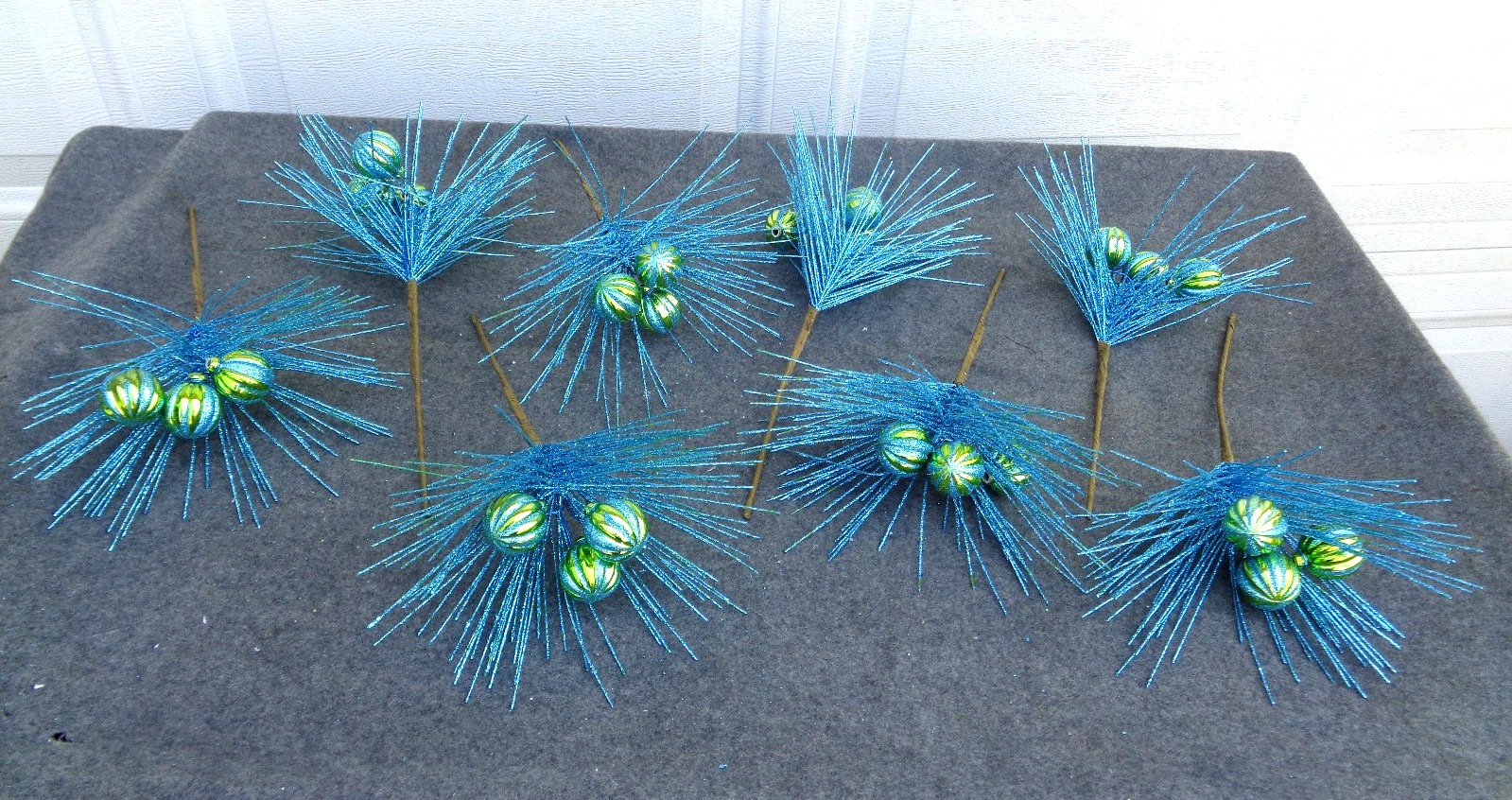 Glittered Blue Pine Branch Floral Pick with Ornaments – Lot of 8