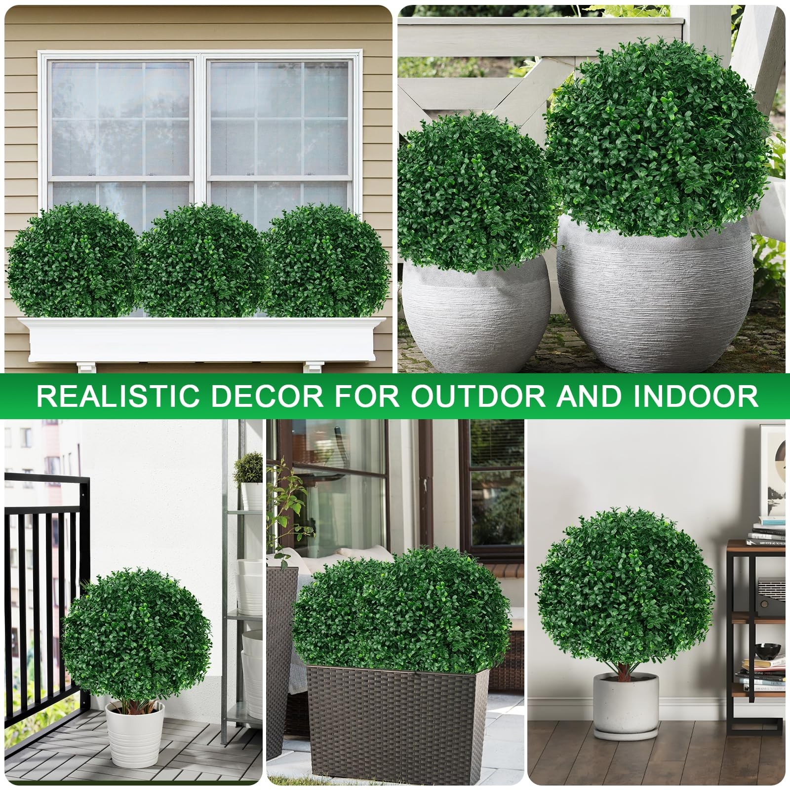 2Pack Artificial Boxwood Topiary Trees, 16” UV Resistant Fake Evergreen Shru…