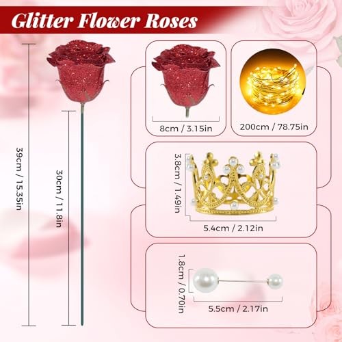 Red Glitter Roses Bouquet, 24 Pcs Shiny Glitter Flowers Bouquet, 24 PCS Red-a