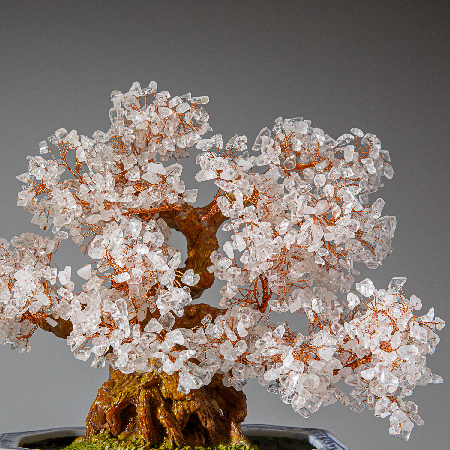 Genuine Quartz Gemstone Bonsai Tree in Oval Ceramic Pot (13” Tall)