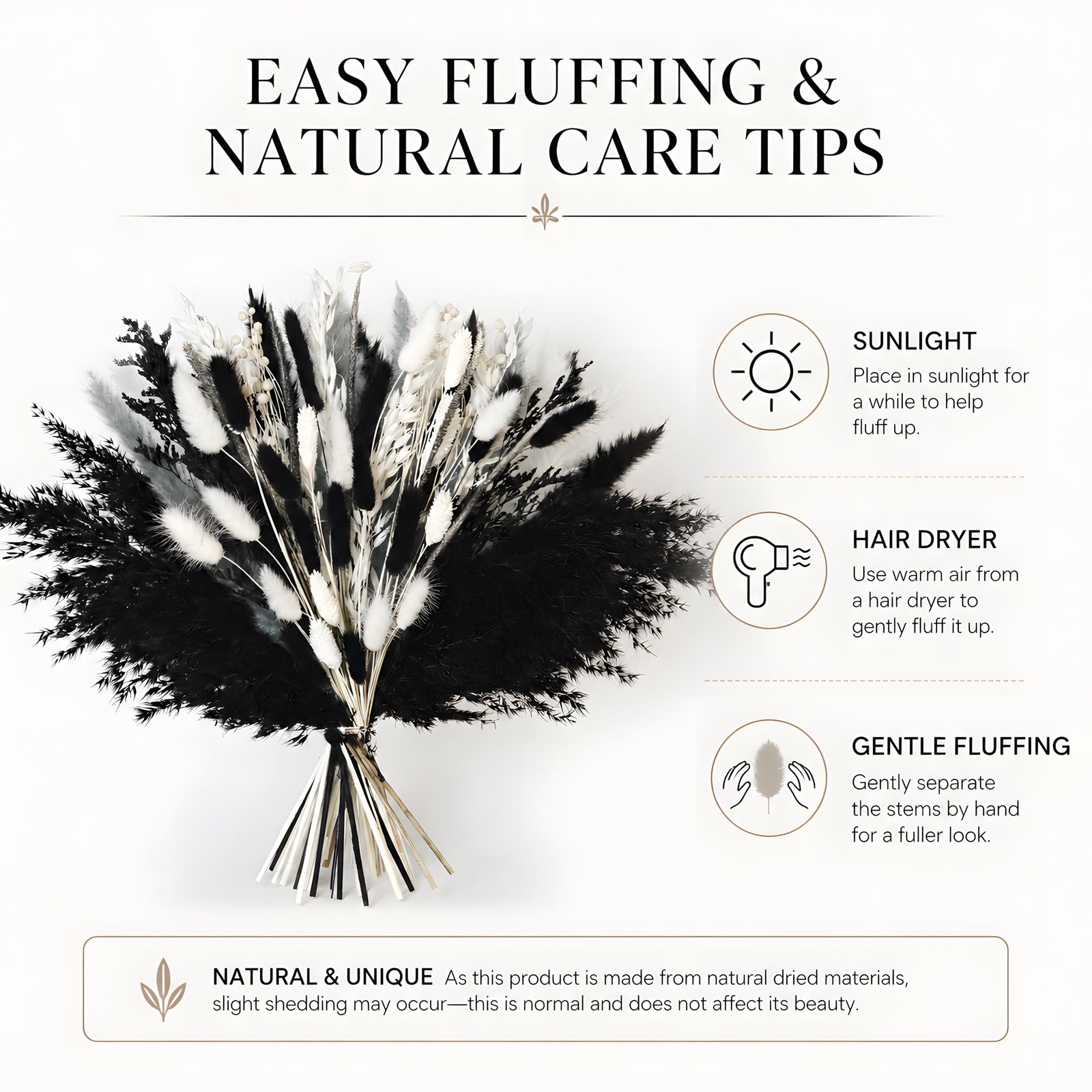 Black Pampas Grass Bouquet, Handmade Dried Flower Arrangement Decor