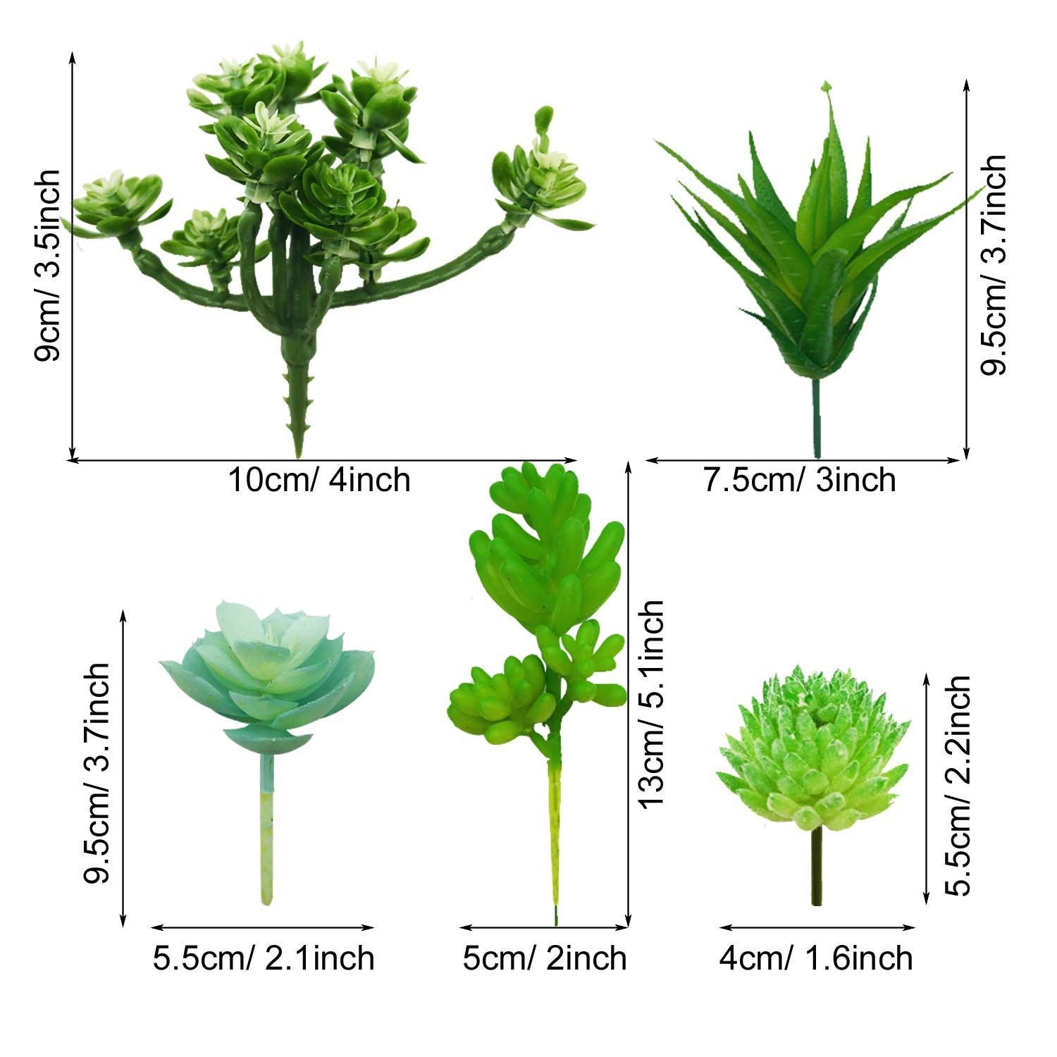 20 PCS Green Artificial Succulent Plants, Unpotted Faux Flocked Assortment
