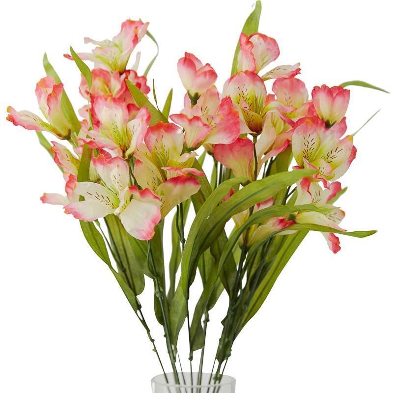 Set of 2 Artificial Pink Poly Silk Lily of The Incas 20″ Floral Bushes