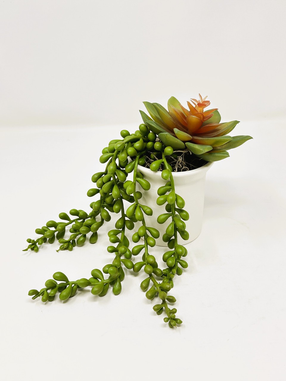 4.5″ Artificial mixed Jellybean Succulent Garden #24, White Ceramic Pot Planter,